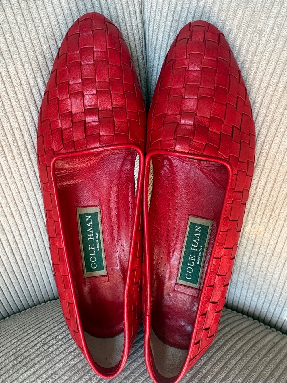 Cole Haan Red Woven Leather Flats